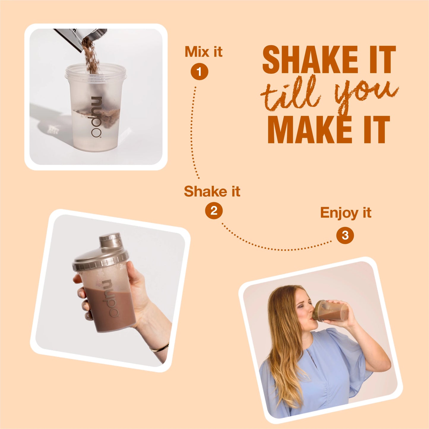 Steps to prepare Nupo shake: Mix it, shake it, enjoy it for a delicious and nutritious experience.