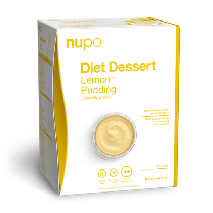 Lemon Pudding by Nupo, a creamy diet dessert with fresh lemon flavor, clinically proven for weight control.