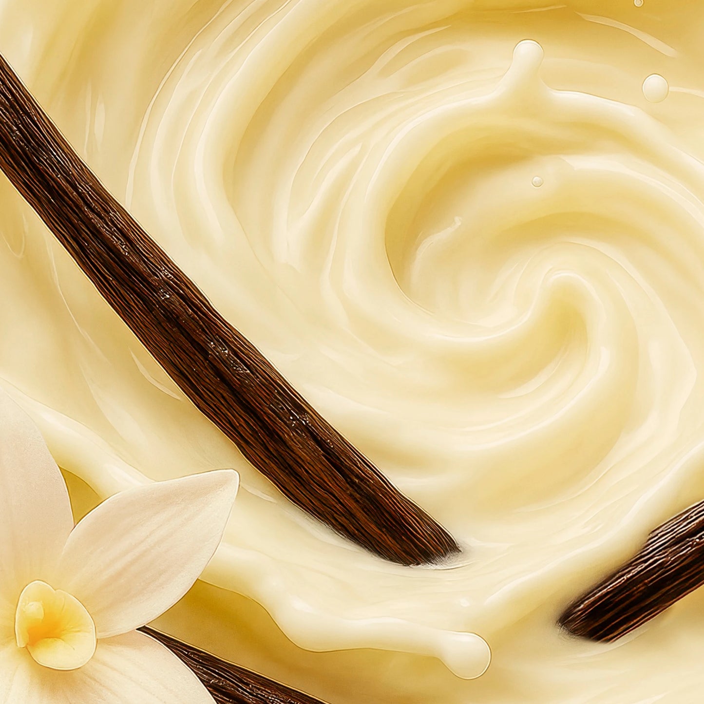 Vanilla flower and pod next to Nupo One Meal RTD Vanilla shake